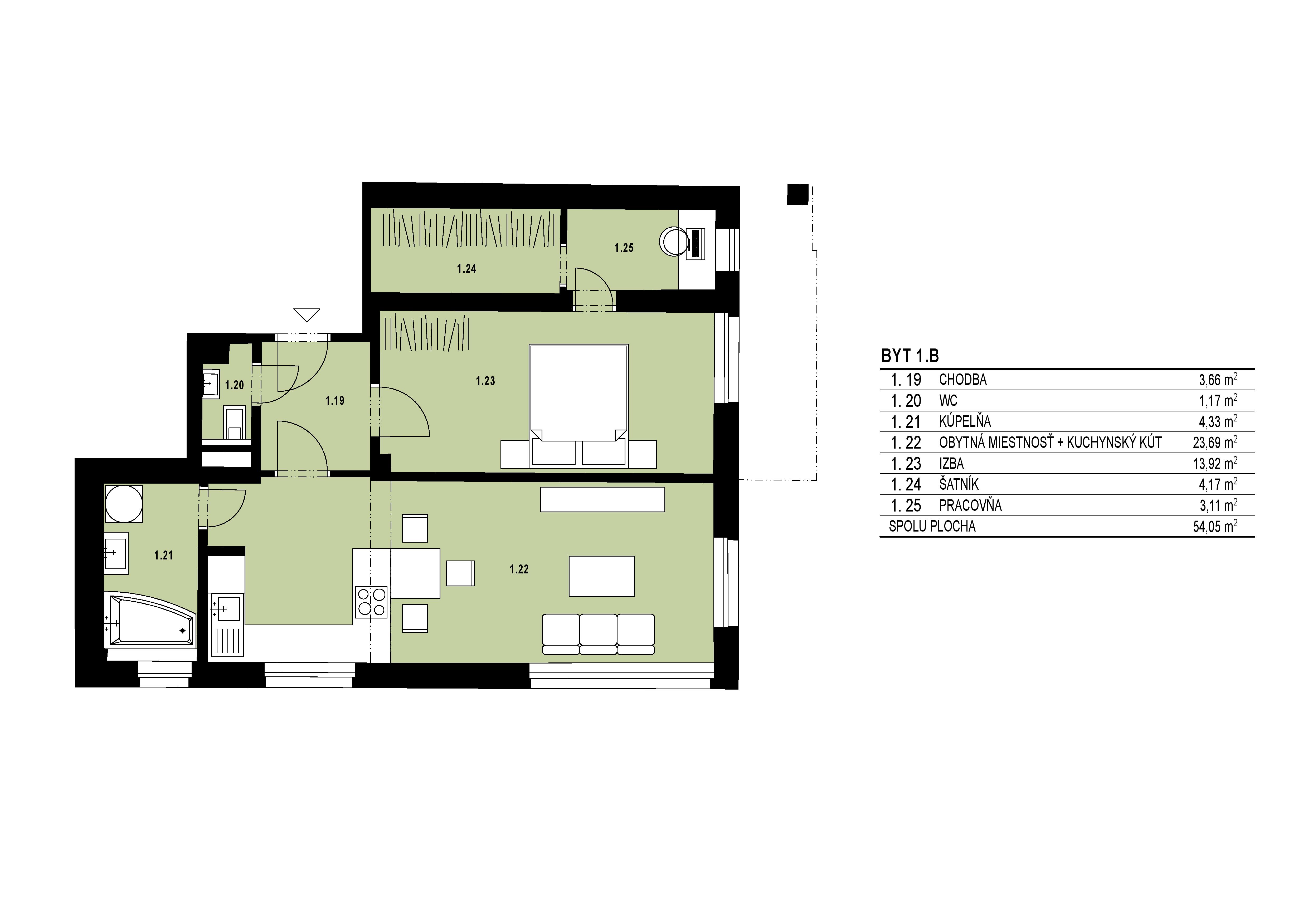 Byty na Hornej - 1.B - Pôdorys