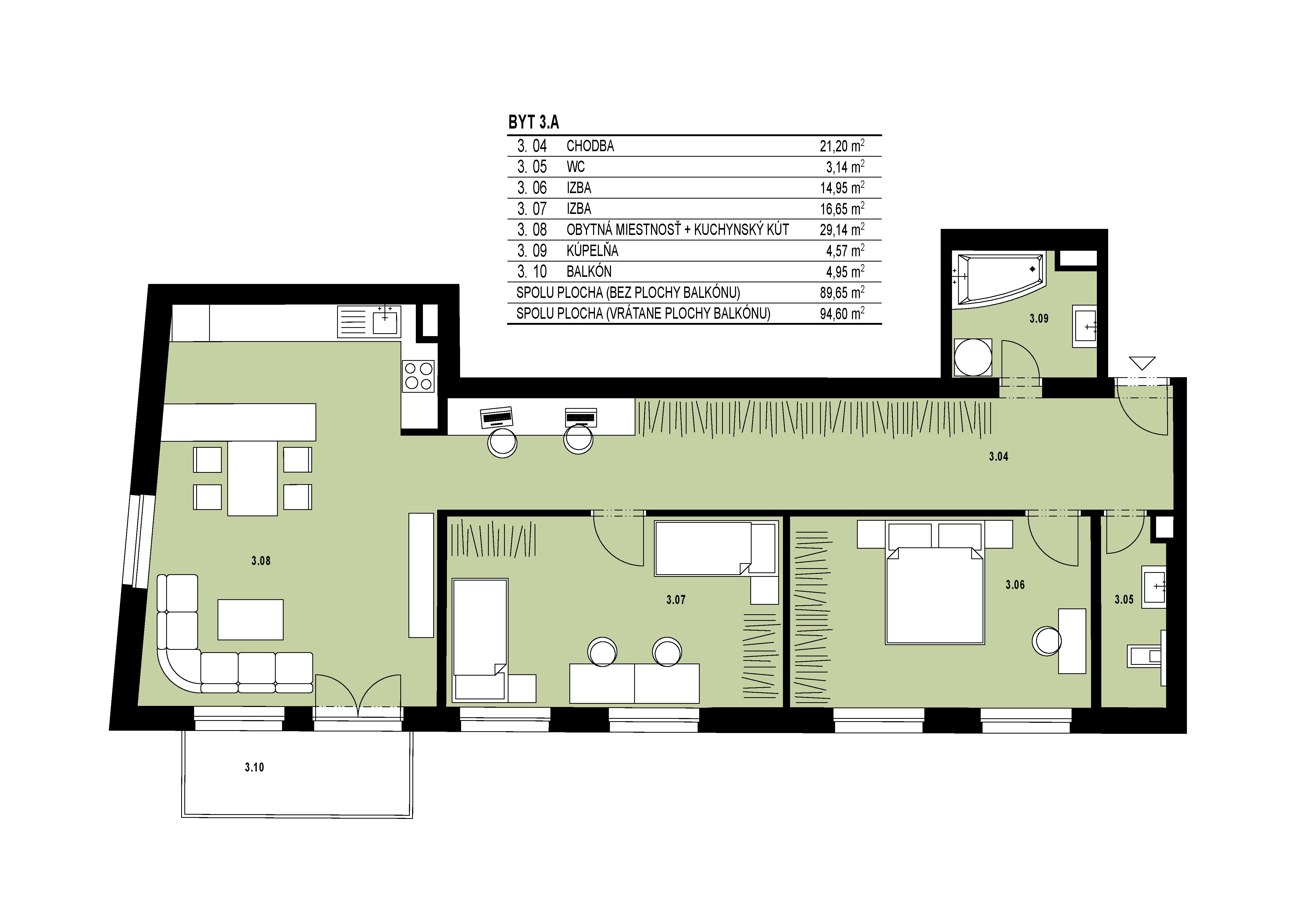 Byty na Hornej - 3.A - Pôdorys