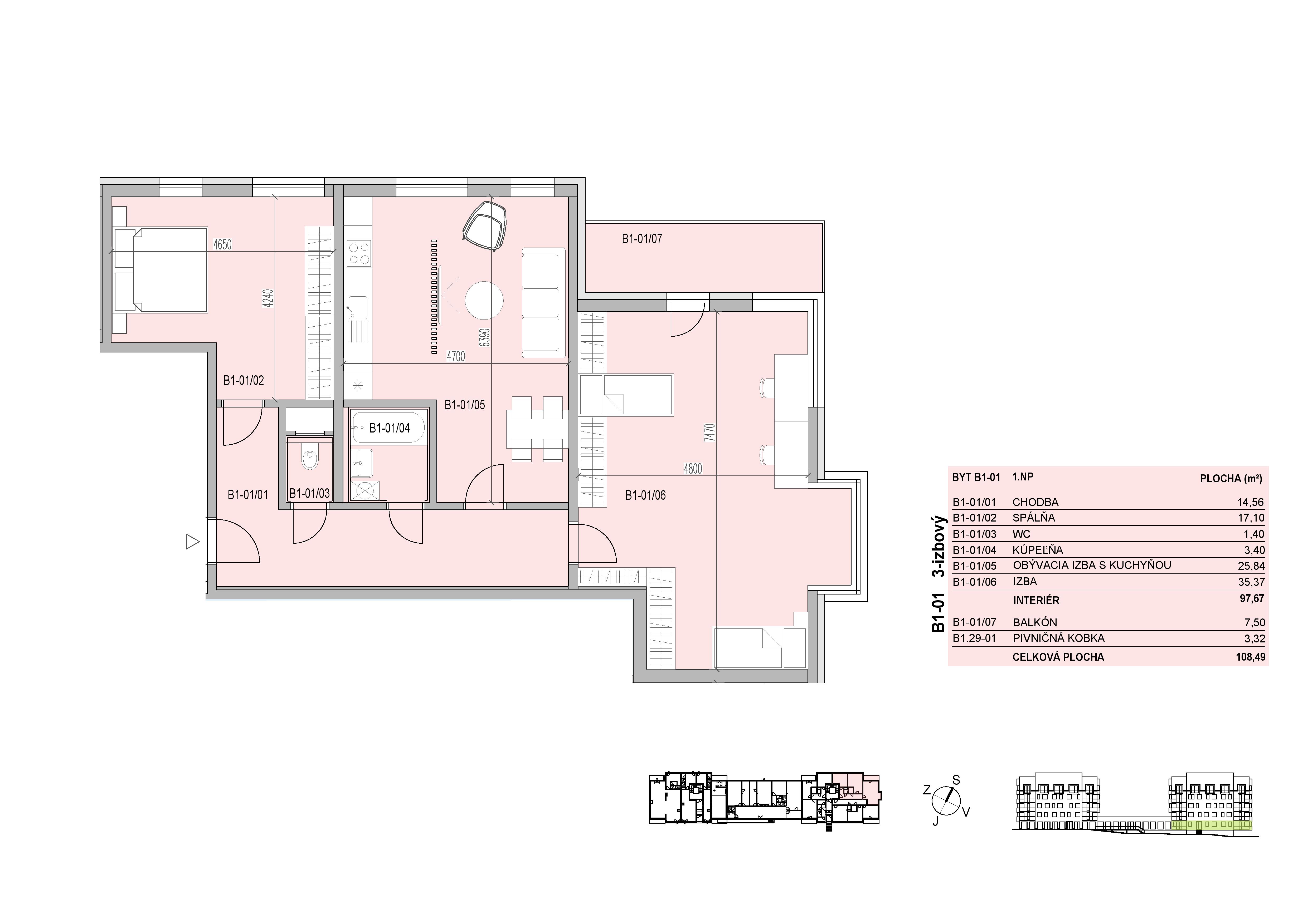 Slnečné Pršany - 1B1 - Pôdorys
