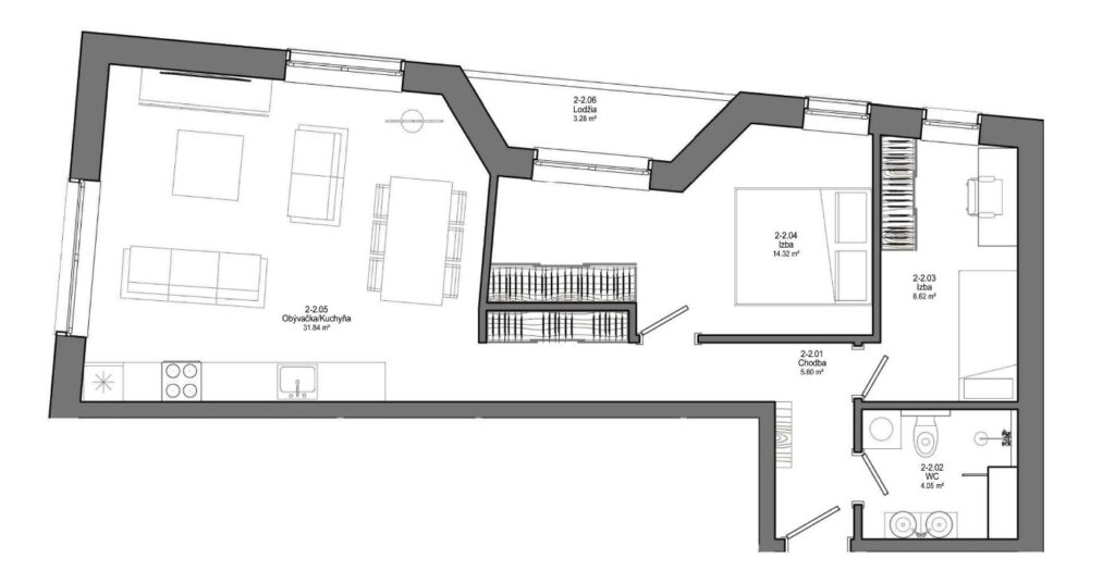 Teplicz - 3 izb. 2-2 - Pôdorys