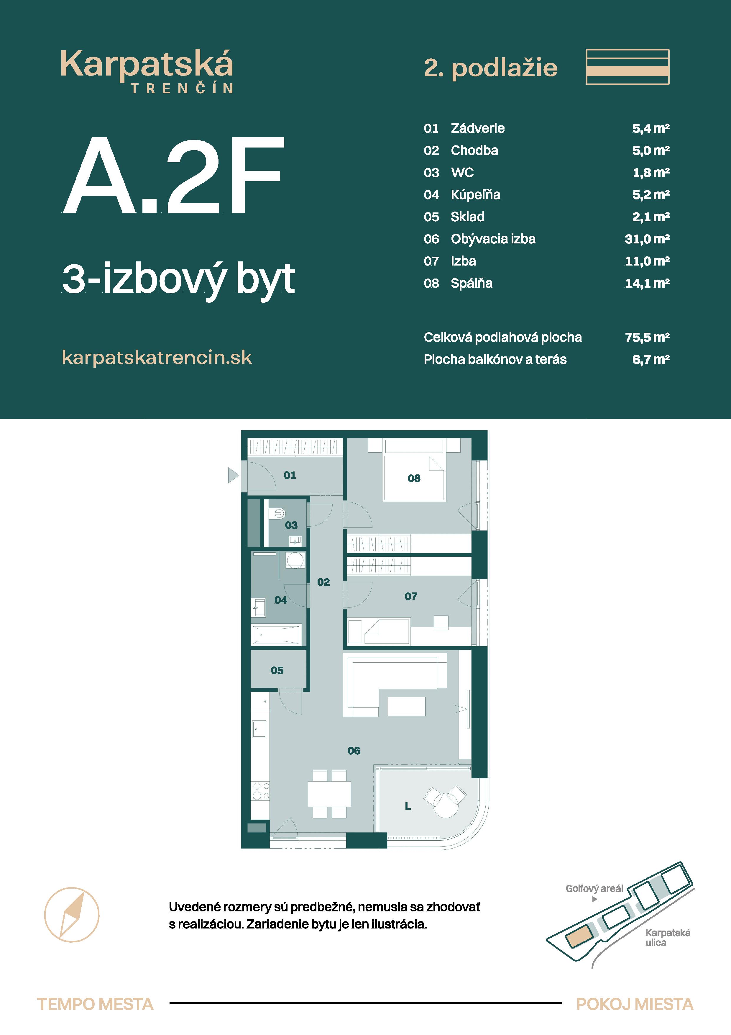 Karpatská Trenčín - A.2F - Pôdorys